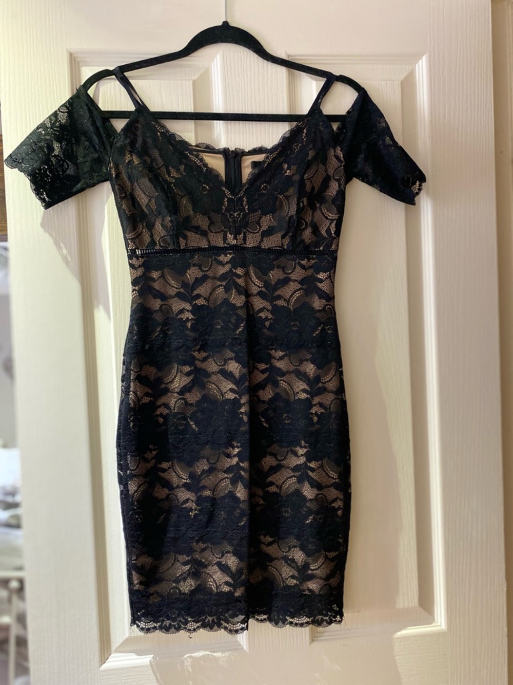 Guess Black Lace Mini Dress with Nude Underlay